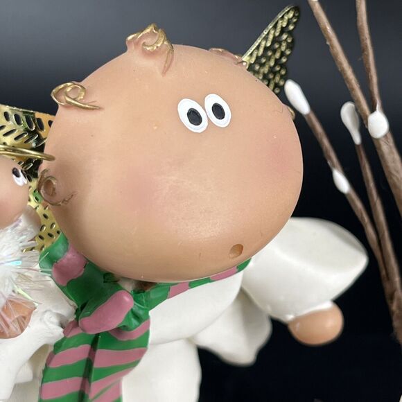 Vintage Kirk's Kritters Angel Cheeks Christmas Figurine With Snowman 2001 - Picture 3 of 15